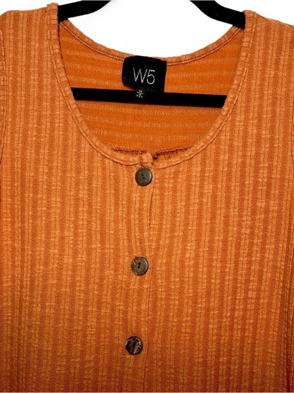 W5 Rust Orange Ribbed Button-Front Tank Top - Picture 3 of 7